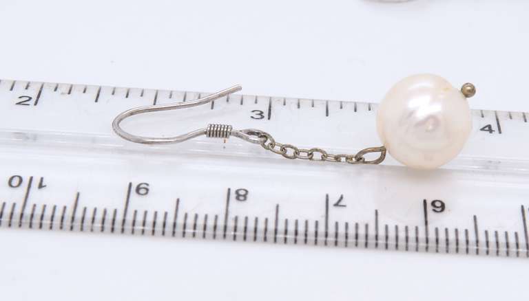 Vintage 925 Sterling Silver Pearl Dangle Earrings