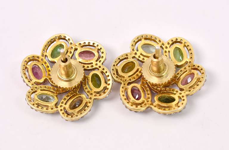 Enamoring European 7.00CTW Tourmaline & 1.20CTW Diamond Earrings in Gold Plated Sterling Silver