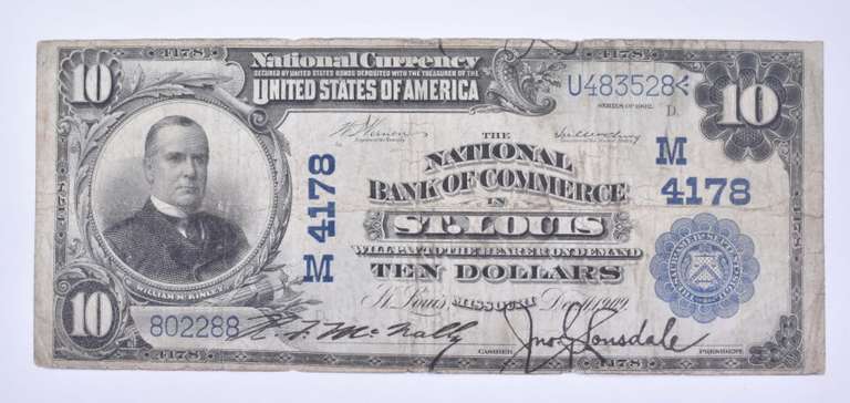 1902 $10 St. Louis Nat'l Bank Of Commerce National Currency Large Note
