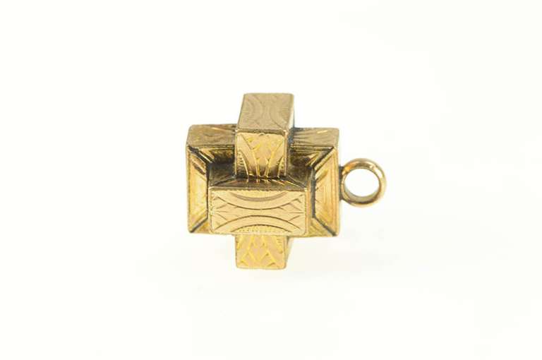 Gold Filled Victorian Engraved Geometric Knot Cube Charm/Pendant