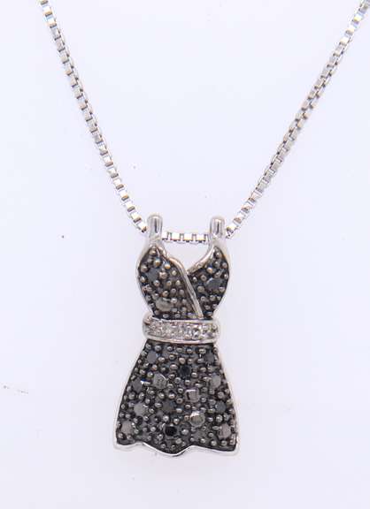 925 Sterling Silver Crystal Dress Pendant on Box Chain Necklace
