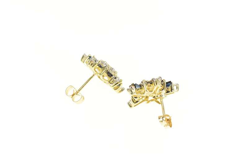 14K Yellow Gold 1.00 Ctw Diamond Sapphire Snow Flake Star Earrings