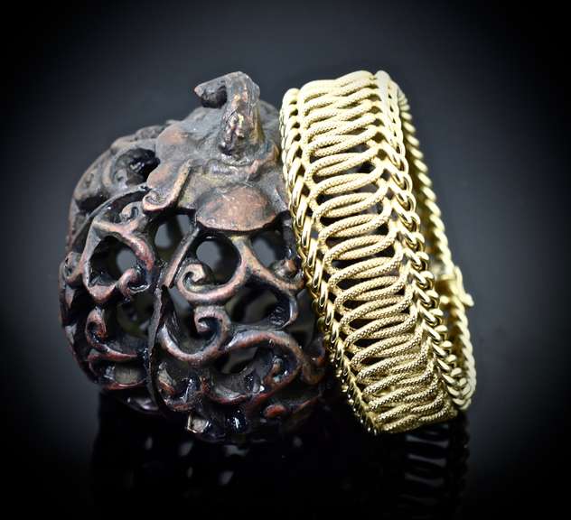 Elegant Wide Textured 14K Italian-Made Bracelet