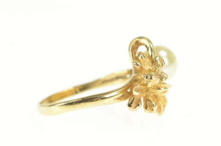 14K Yellow Gold Pearl Floral Cluster Statement Tropical Flower Ring