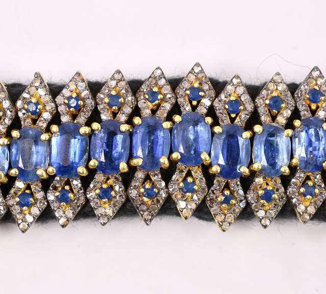 Ravishing 17.00CTW Genuine Kyanite, 2.00CTW Blue Sapphire, and 4.00CTW Diamond Bracelet in Gold Plated Sterling Silver