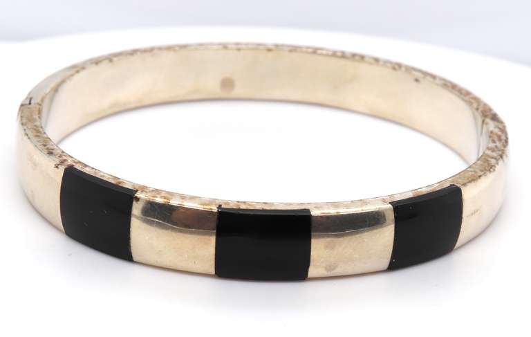 Vintage 925 Sterling Silver Black onyx Bangle Bracelet