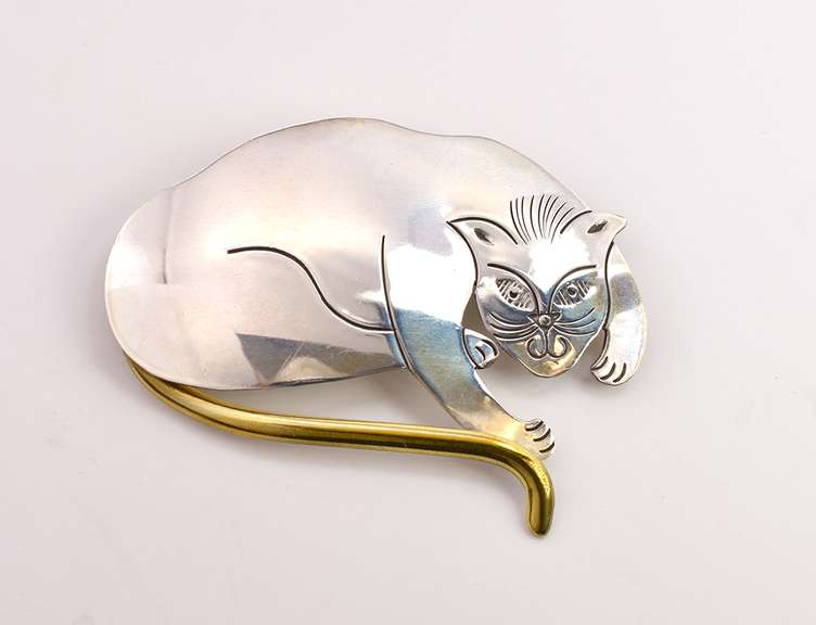 Sterling Silver Cat Pin with Vermeil