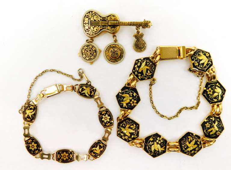 Collection of Vintage Spanish Damascene Jewelry