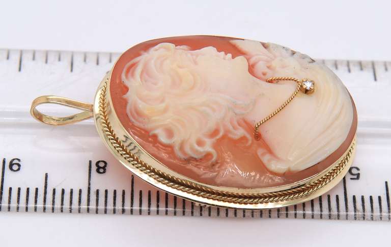 Handsome Yellow Gold Cameo Pendant Brooch