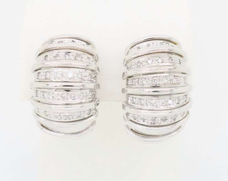 18K White Gold Diamond Omega Back Earrings