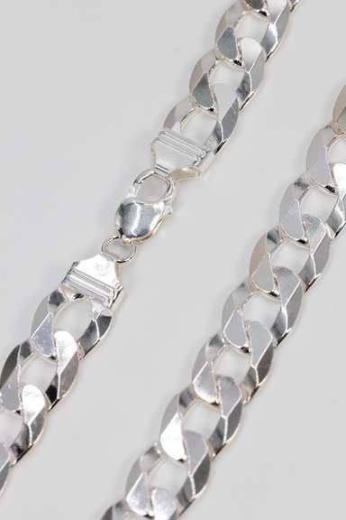 .925 Italian Sterling Silver 15mm Curb Link Chain Necklace 26 Inches