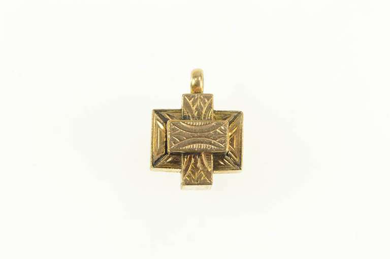 Gold Filled Victorian Engraved Geometric Knot Cube Charm/Pendant