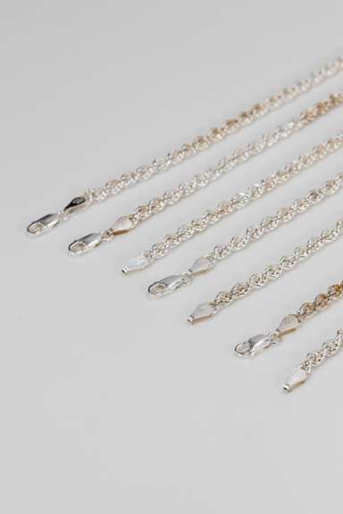 Sterling Silver - Italy Stamped - Hollow Rope Lot - 7 Chains - 4mm Wide - 30 Inches Each