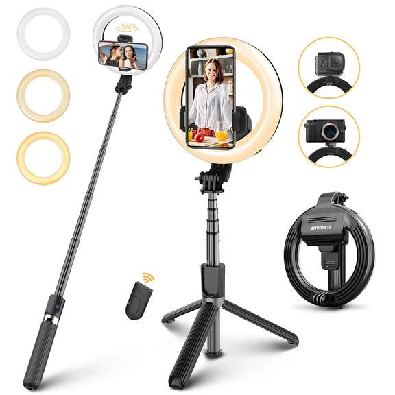 LED Ring Light Bluetooth Selfie Stick Tripod w/ Remote