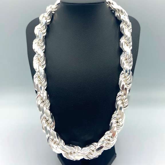 Sterling Silver 18mm Rope Chain Necklace 24 Inch