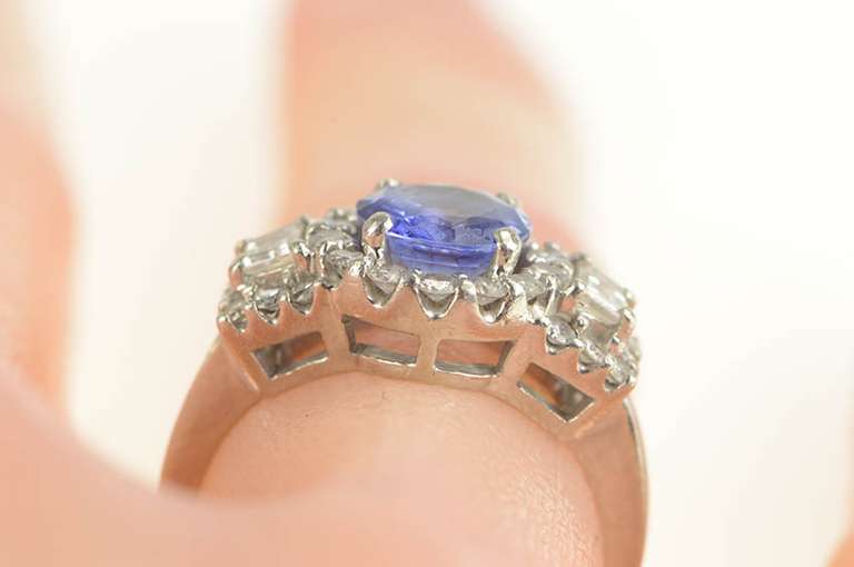Platinum 1.55 Ctw Tanzanite Diamond Halo Engagement Ring
