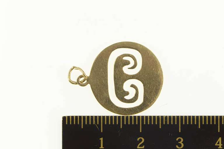 14K Yellow Gold C Name Letter Initial Scroll Swirl Charm/Pendant
