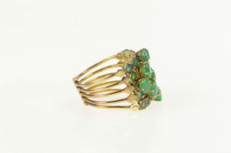 14K Yellow Gold Victorian Layered Green Glass Statement Band Ring