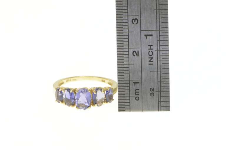 10K Yellow Gold Five Stone Tanzanite Graduated Statement Ring