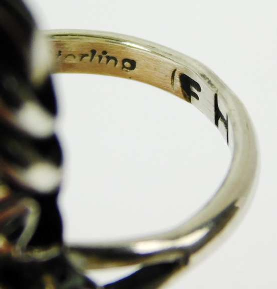 Signed FH Navajo Sterling Squash Blossom Ring, 6