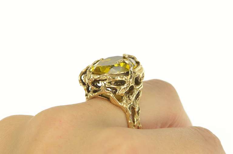 14K Yellow Gold 15.00 Ct Pear Golden Topaz Vine Cocktail Ring