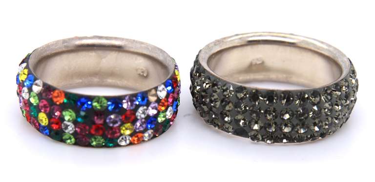 Group Lot of 2, 925 Sterling Silver Multi Color Cubic zirconia Rings