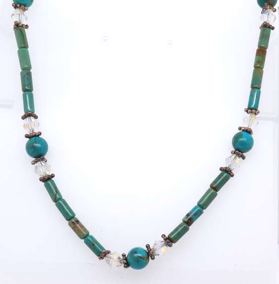 Turquoise and Crystal Vintage 925 Sterling Silver Necklace