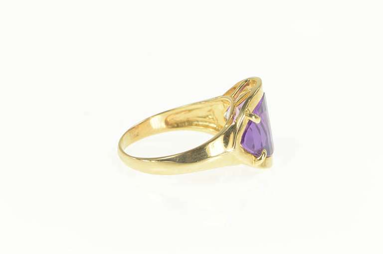 14K Yellow Gold Retro Fantasy Cut Amethyst Unique Statement Ring
