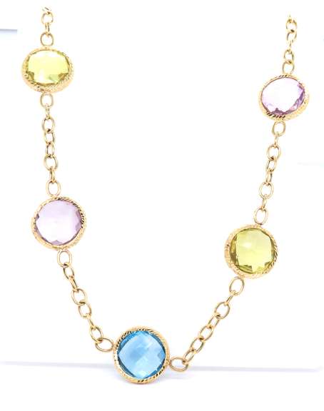 Charming 18kt Five Bezel Set Round Cut Natural Multi Color Topaz Necklace