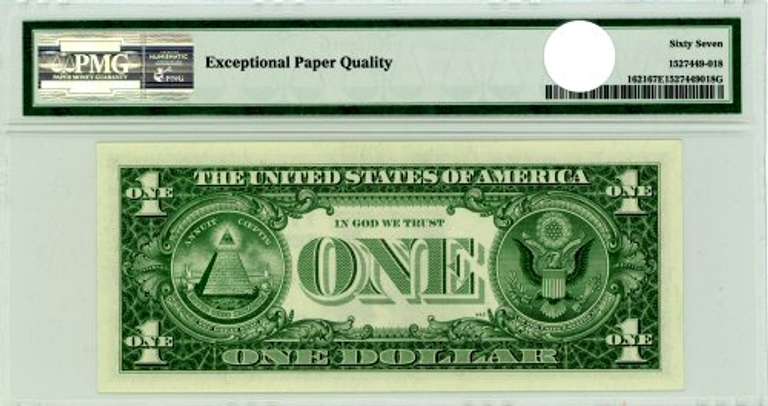 1957-B $1 US Silver Certificate in PMG 67