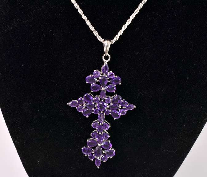 Gorgeous Amethyst Cross & Chain in Sterling Silver