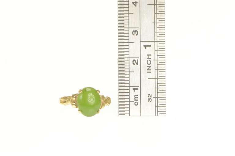 Gold Filled Retro Oval Green Nephrite Bow Accent Ring