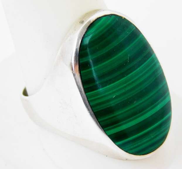Men's Big & Bold Sterling Malachite Ring, Size 11