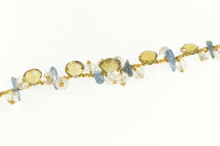 14K Yellow Gold Citrine Smoky Quartz Blue Topaz Stone Bracelet