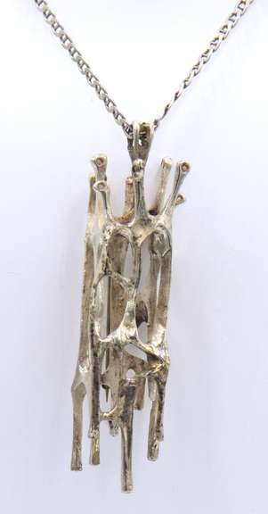 Vintage 925 Sterling Silver Brutalist Brooch Pendant on Italian Chain