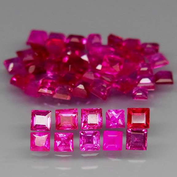 Outstanding 4.52ct 55 piece princess cut Ruby set