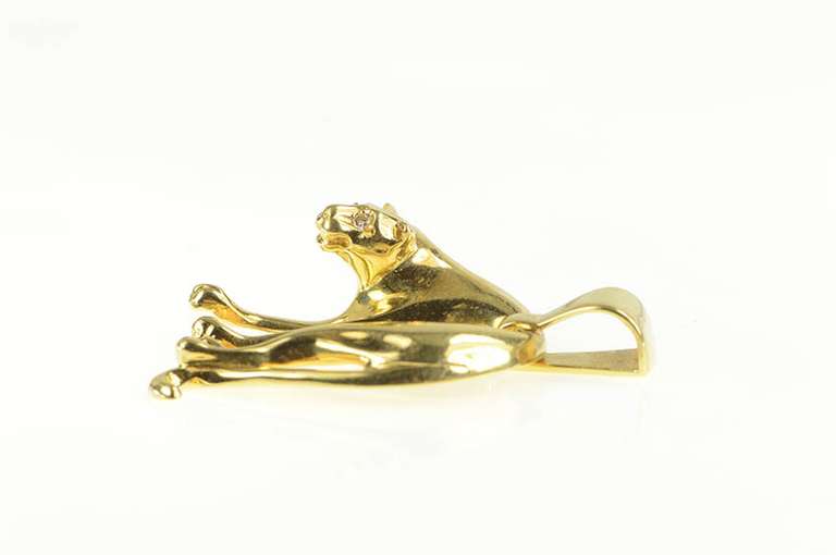 14K Yellow Gold Diamond Eyed Slouched Puma Cougar Jaguar Pendant