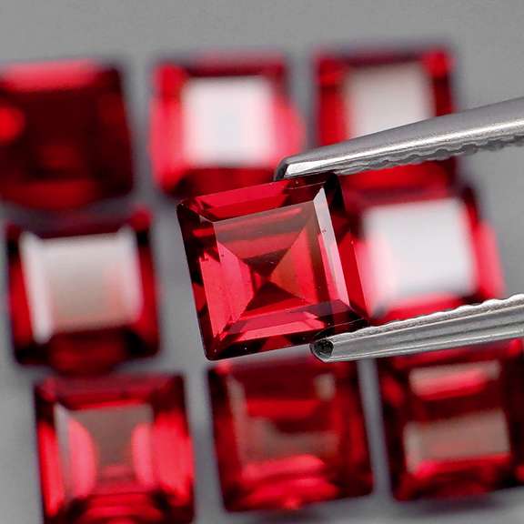 Premium 8.44ct princess cut cherry red Garnet set