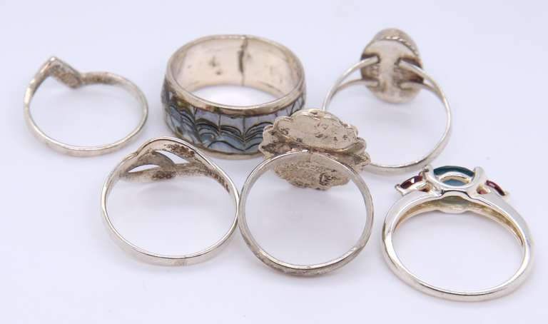 Vintage 925 Sterling Silver Group Lot of 7 Rings