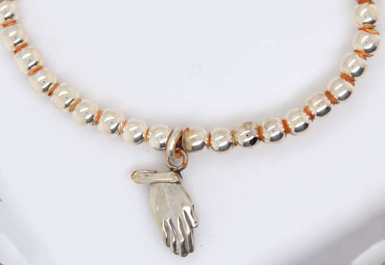 Italian 925 Sterling Silver Beads Cuff Bangle with Praying Hands