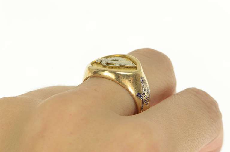 10K Yellow Gold 1940's Shriners Masonic Enamel Ornate Men's Ring