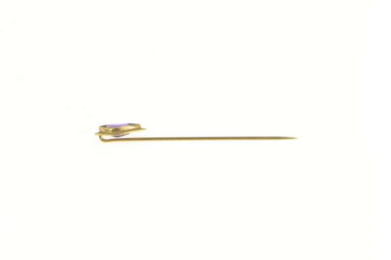 14K Yellow Gold Victorian Fantasy Cut Amethyst Ornate Stick Pin