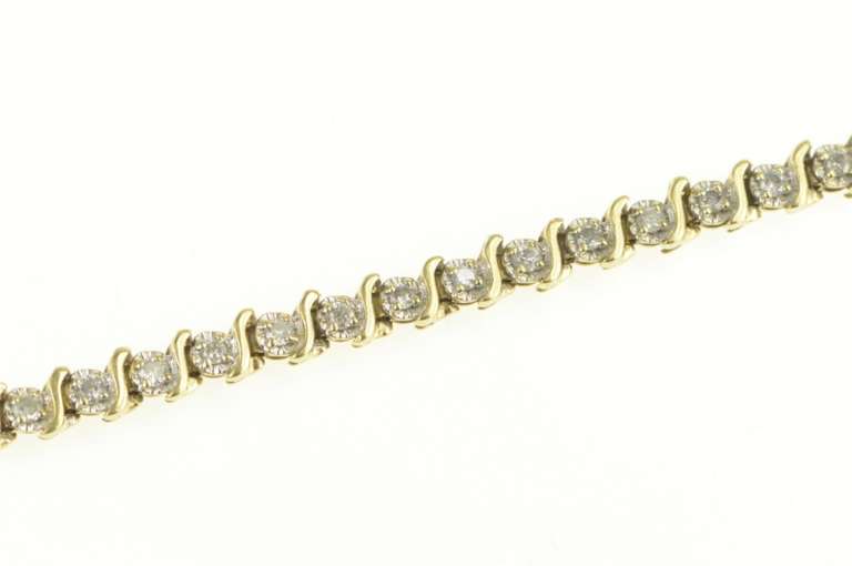 14K Yellow Gold 1.00 Ctw Diamond Classic Wavy Link Tennis Bracelet