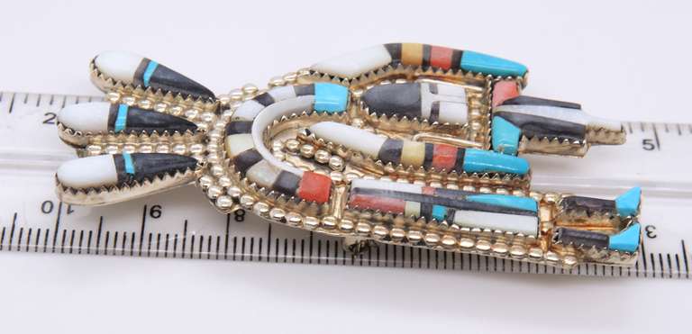 Vintage 925 Sterling Silver Amercan Indian Pendant Brooch