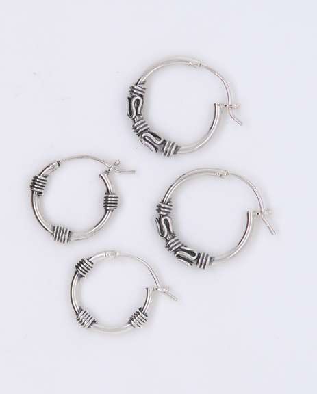 Group Lot of 2 Vintage 925 Sterling Silver Hoop Earrings