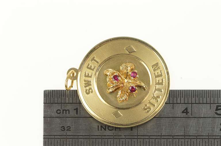 14K Yellow Gold Sweet Sixteen Syn. Flower Bouquet Charm/Pendant