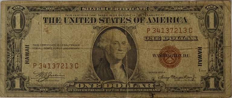 Series 1935A $1 Silver Certificate Hawaii WW2 Emergency Note