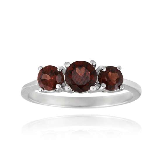 Sterling Silver Garnet Three Stone Ring