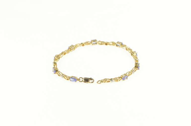 10K Yellow Gold Oval Tanzanite Diamond Accent Chain Bracelet