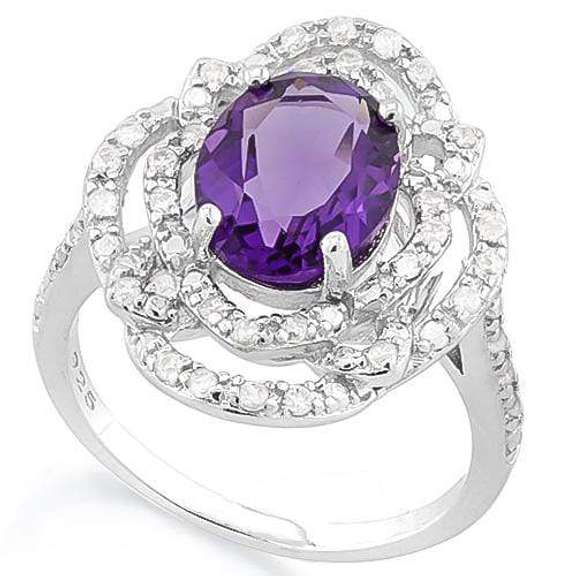 BRILLIANT ! 3 1/2 CARAT CREATED AMETHYST & 4 CARAT (40 PCS) FLAWLESS CREATED DIA